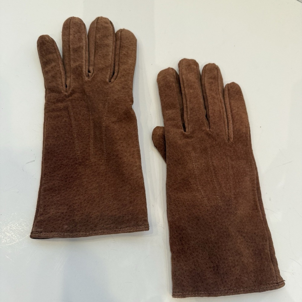 ISOTONER Ladies‎ Taupe Suede Winter Gloves Fleece Knit Lining Size Large